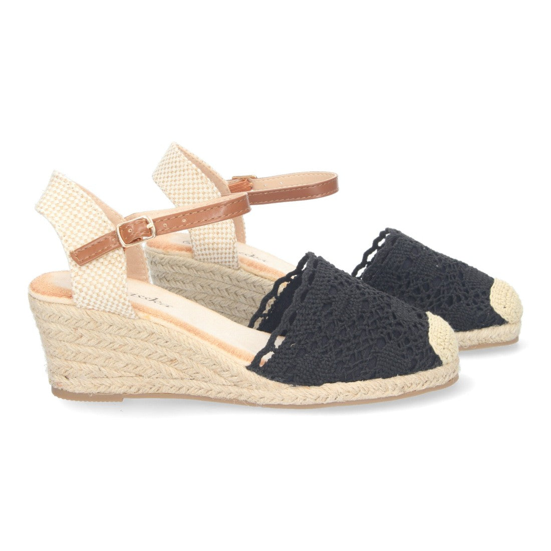 Sandalias Negras Mujer Cuña Yute Valenciana Bordada