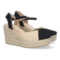 Sandalias Negras Mujer Cuña Yute Pala Bicolor Hebilla Elegantes