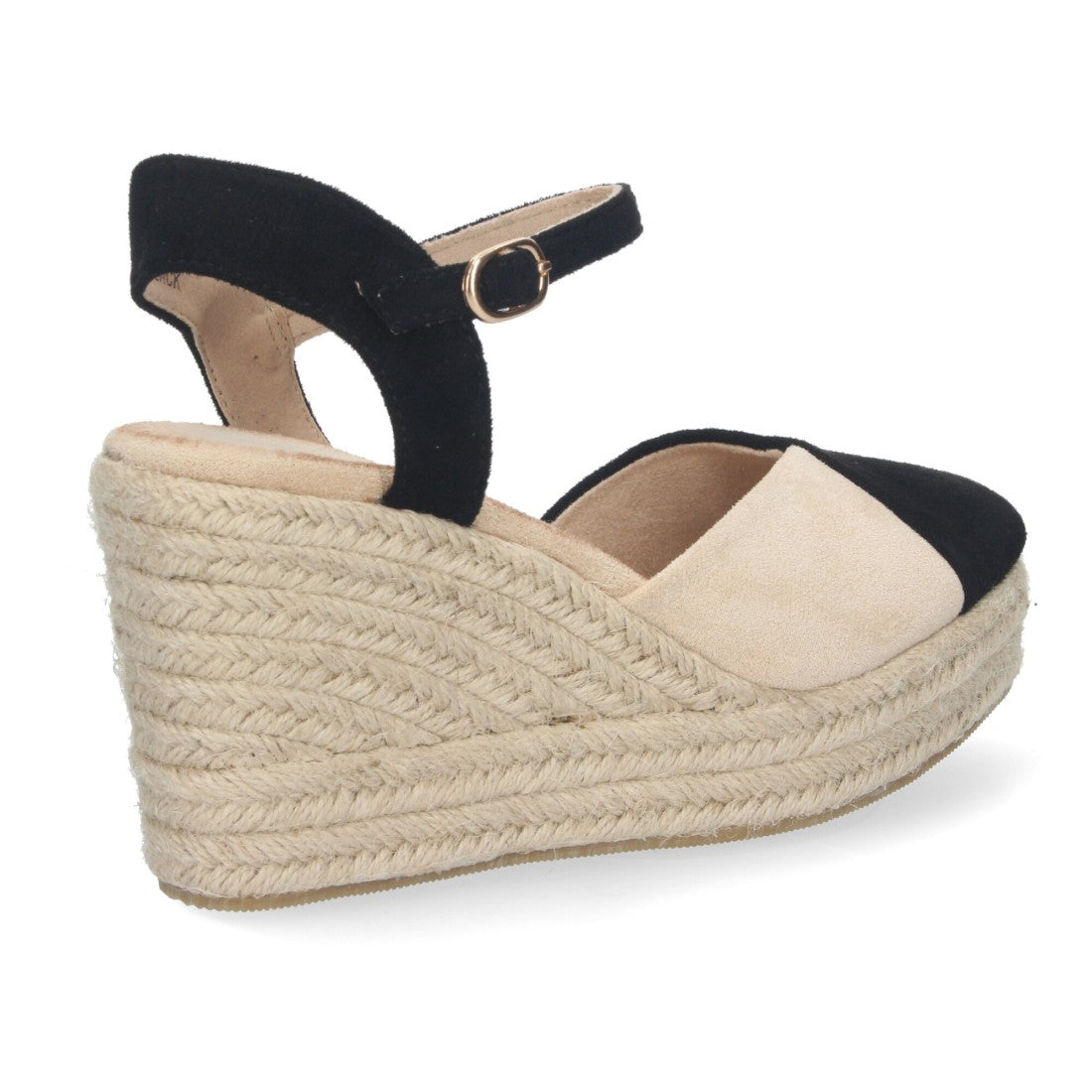 Sandalias Negras Mujer Cuña Yute Pala Bicolor Hebilla Elegantes