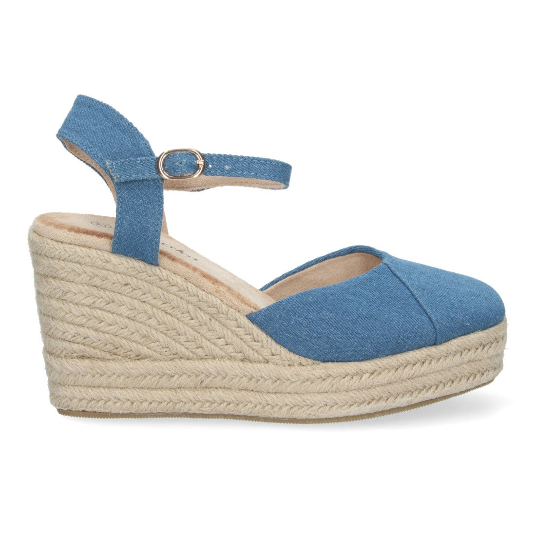 Sandalias Azul Mujer Cuña Yute Pala Bicolor Hebilla Elegantes