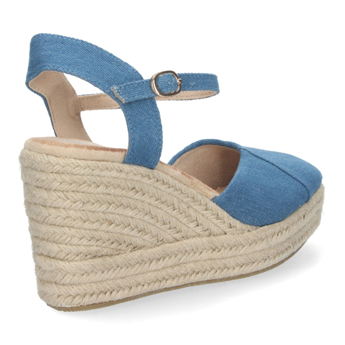 Sandalias Azul Mujer Cuña Yute Pala Bicolor Hebilla Elegantes
