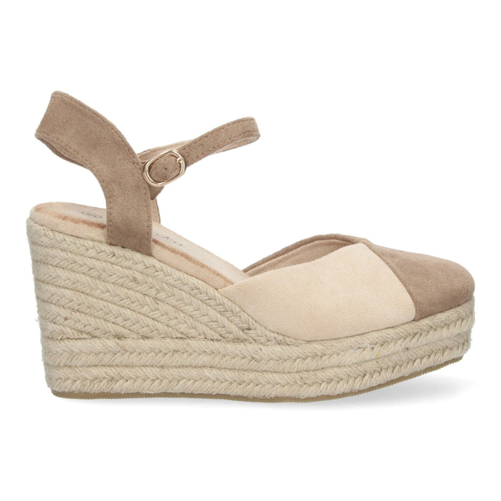Sandalias Beige Mujer Cuña Yute Pala Bicolor Hebilla Elegantes