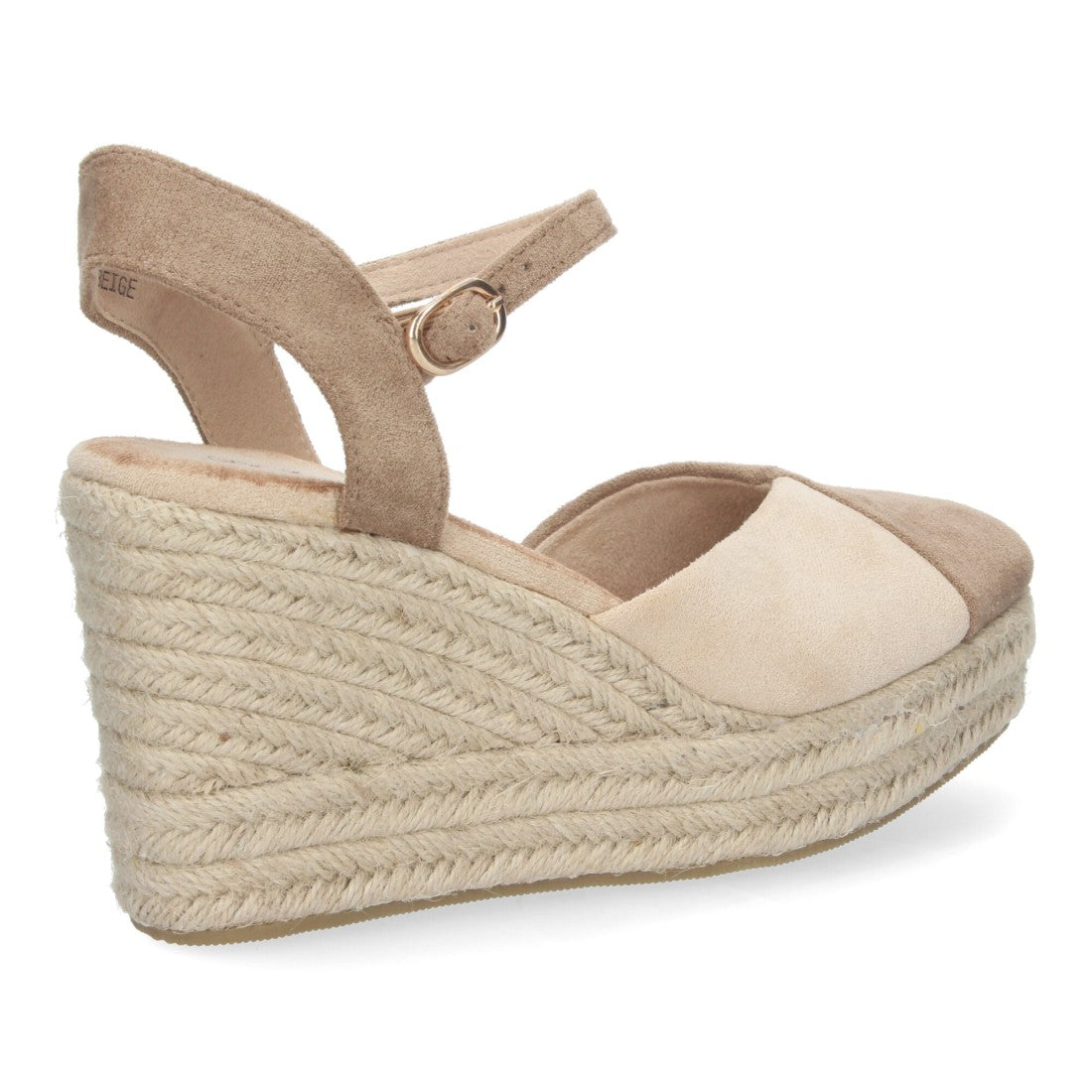Sandalias Beige Mujer Cuña Yute Pala Bicolor Hebilla Elegantes