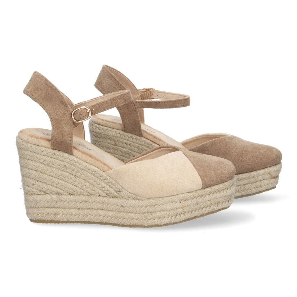 Sandalias Beige Mujer Cuña Yute Pala Bicolor Hebilla Elegantes