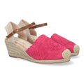 Sandalias Fucsia Mujer Cuña Yute Valenciana Bordada