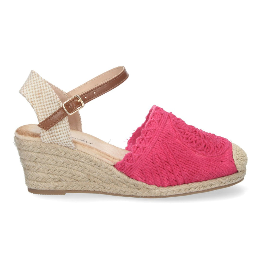 Sandalias Fucsia Mujer Cuña Yute Valenciana Bordada
