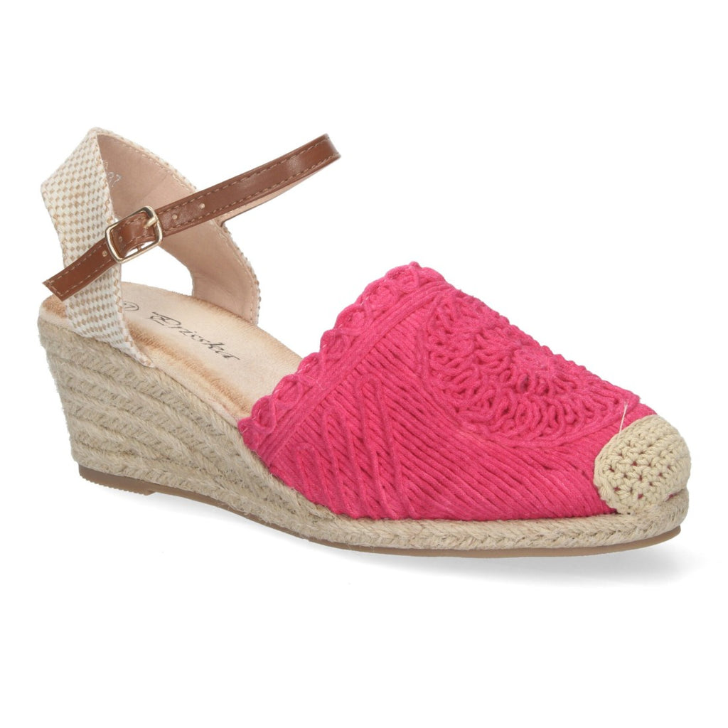 Sandalias Fucsia Mujer Cuña Yute Valenciana Bordada