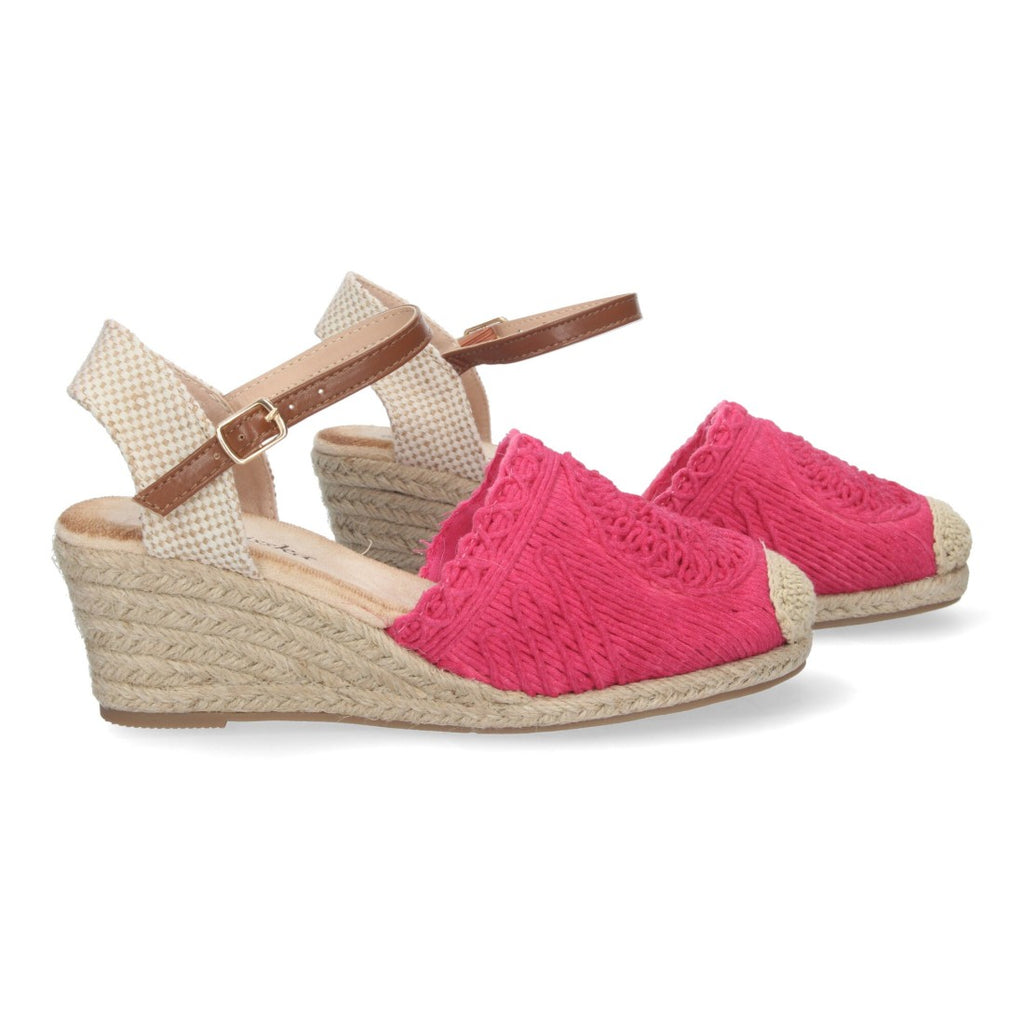 Sandalias Fucsia Mujer Cuña Yute Valenciana Bordada