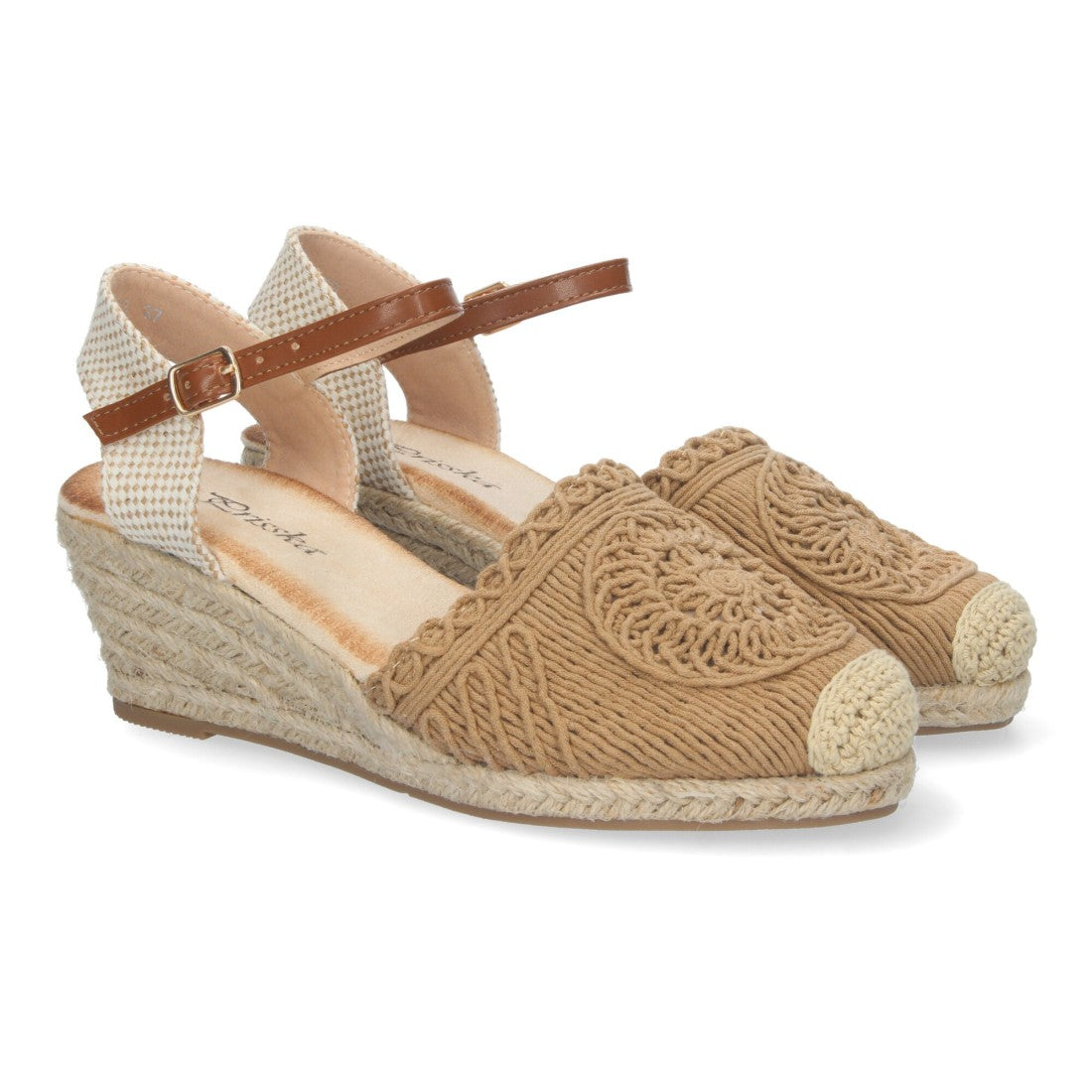 Sandalias Kaki Mujer Cuña Yute Valenciana Bordada