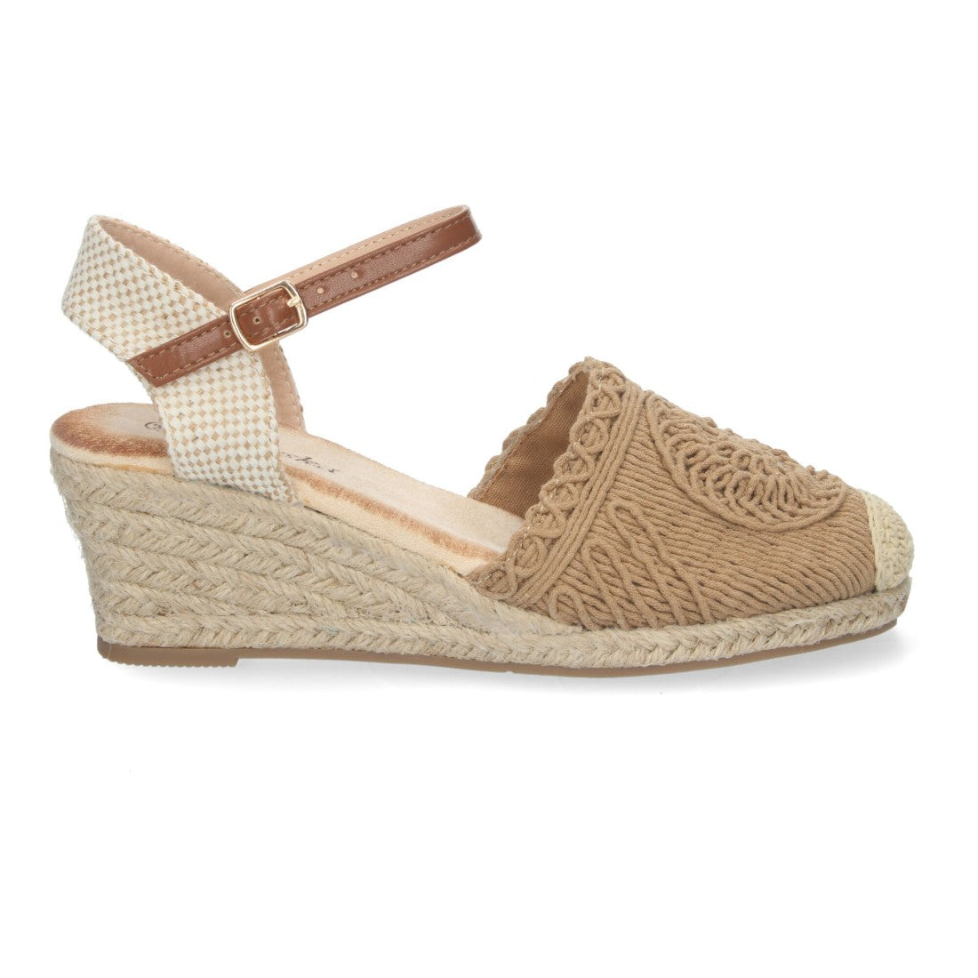 Sandalias Kaki Mujer Cuña Yute Valenciana Bordada