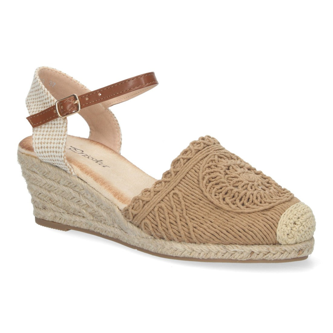 Sandalias Kaki Mujer Cuña Yute Valenciana Bordada