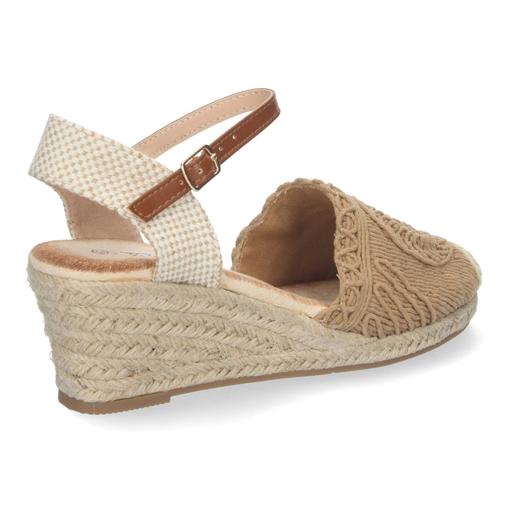 Sandalias Kaki Mujer Cuña Yute Valenciana Bordada
