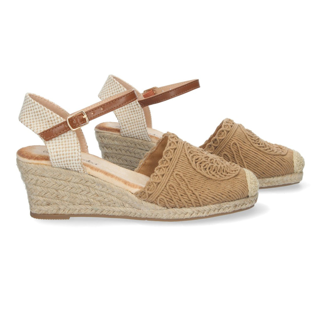 Sandalias Kaki Mujer Cuña Yute Valenciana Bordada