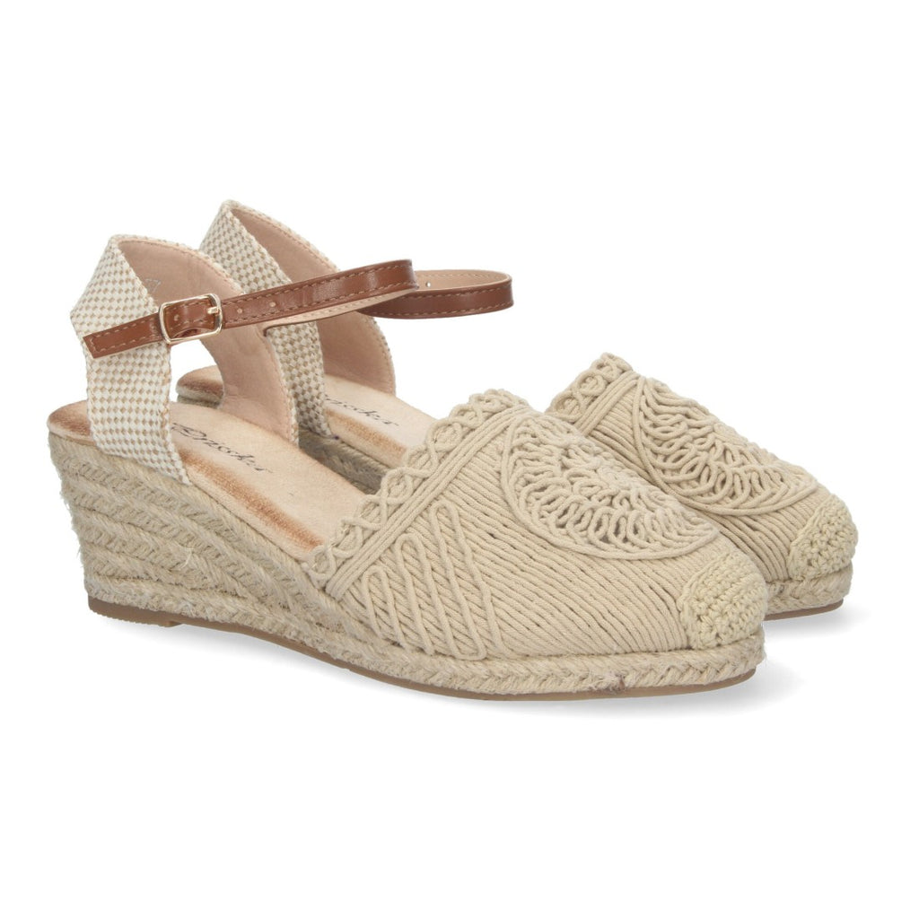Sandalias Beige Mujer Cuña Yute Valenciana Bordada Elegantes