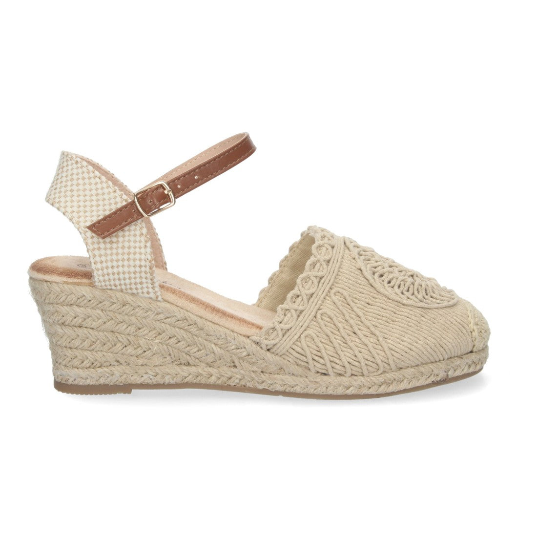 Sandalias Beige Mujer Cuña Yute Valenciana Bordada Elegantes