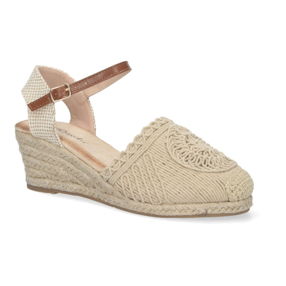 Sandalias Beige Mujer Cuña Yute Valenciana Bordada Elegantes