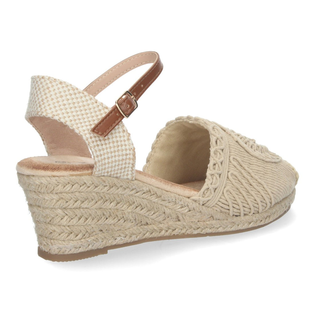 Sandalias Beige Mujer Cuña Yute Valenciana Bordada Elegantes