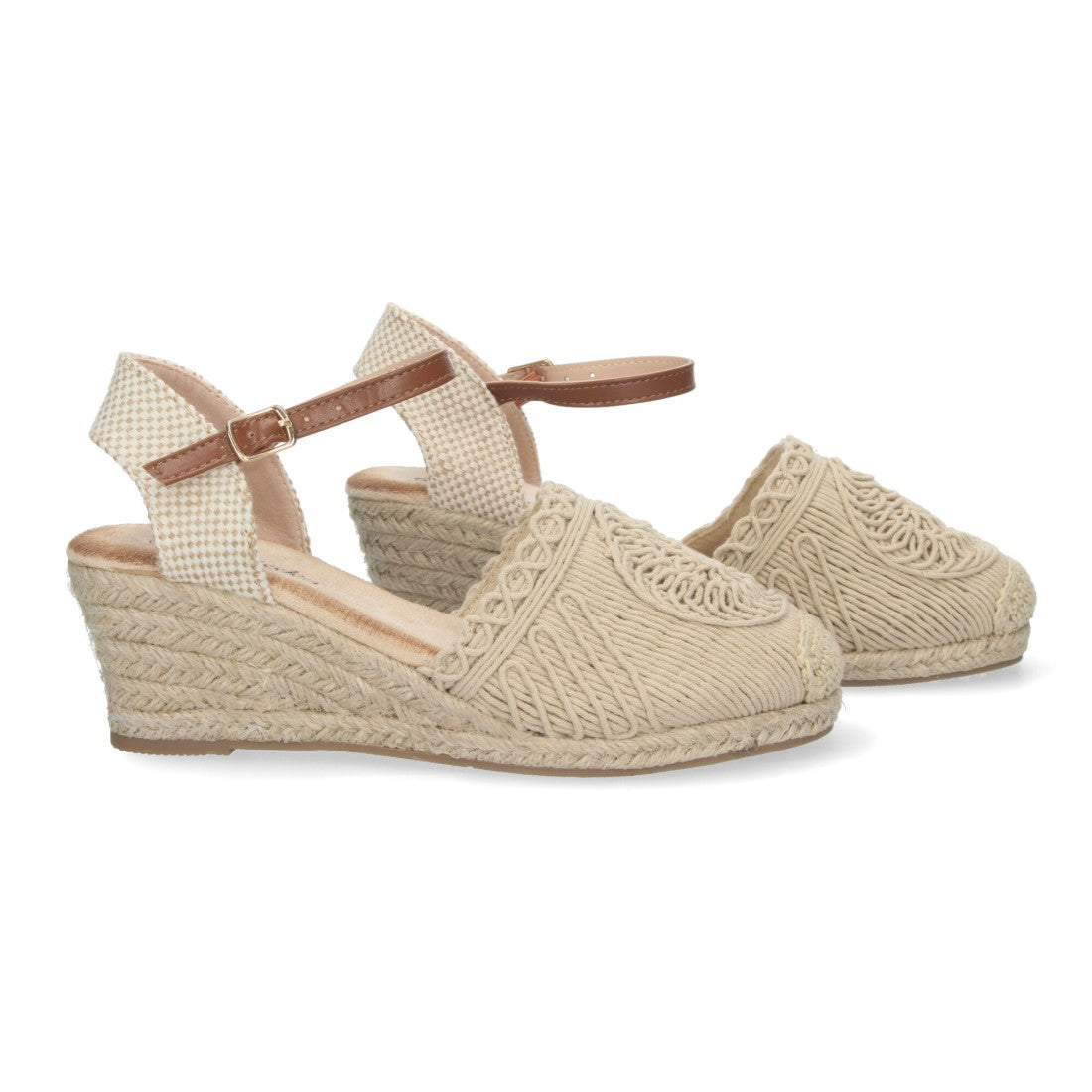 Sandalias Beige Mujer Cuña Yute Valenciana Bordada Elegantes