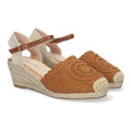 Sandalias Camel Mujer Cuña Yute Valenciana Bordada