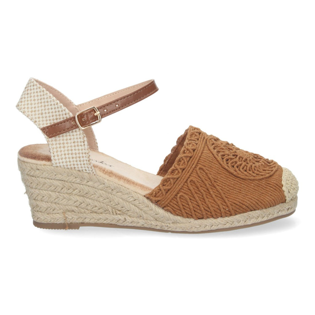 Sandalias Camel Mujer Cuña Yute Valenciana Bordada
