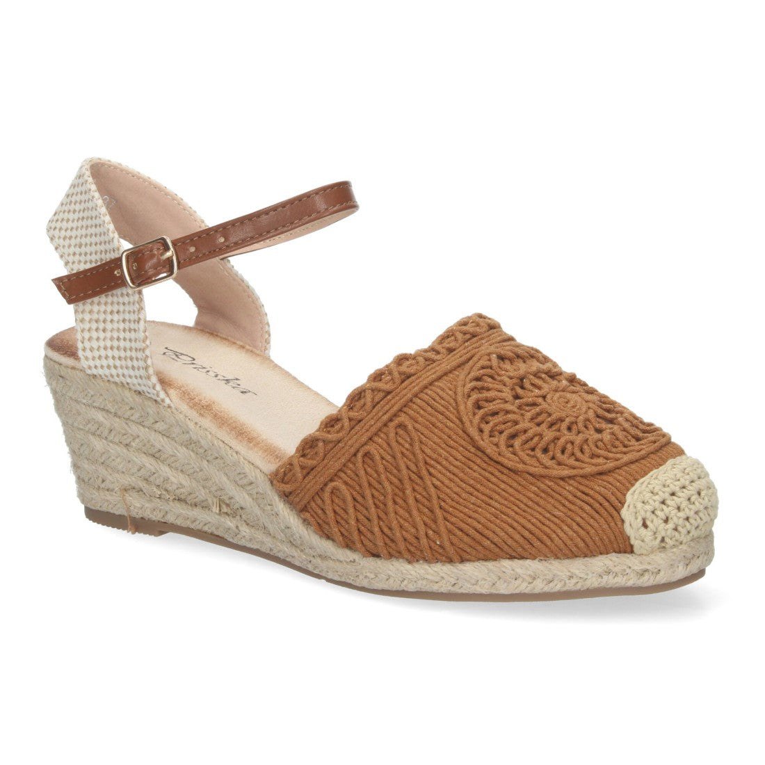Sandalias Camel Mujer Cuña Yute Valenciana Bordada