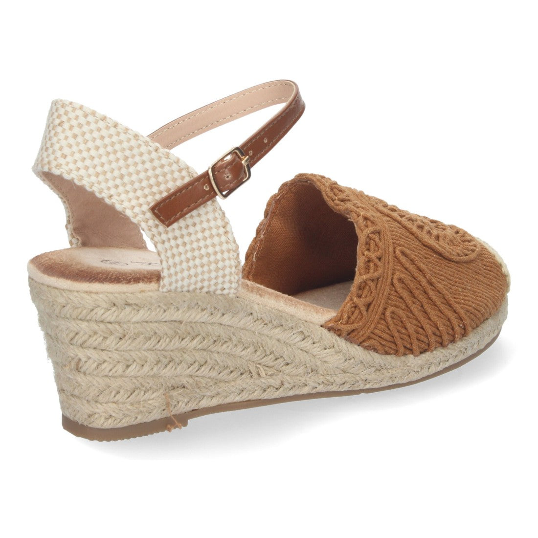 Sandalias Camel Mujer Cuña Yute Valenciana Bordada