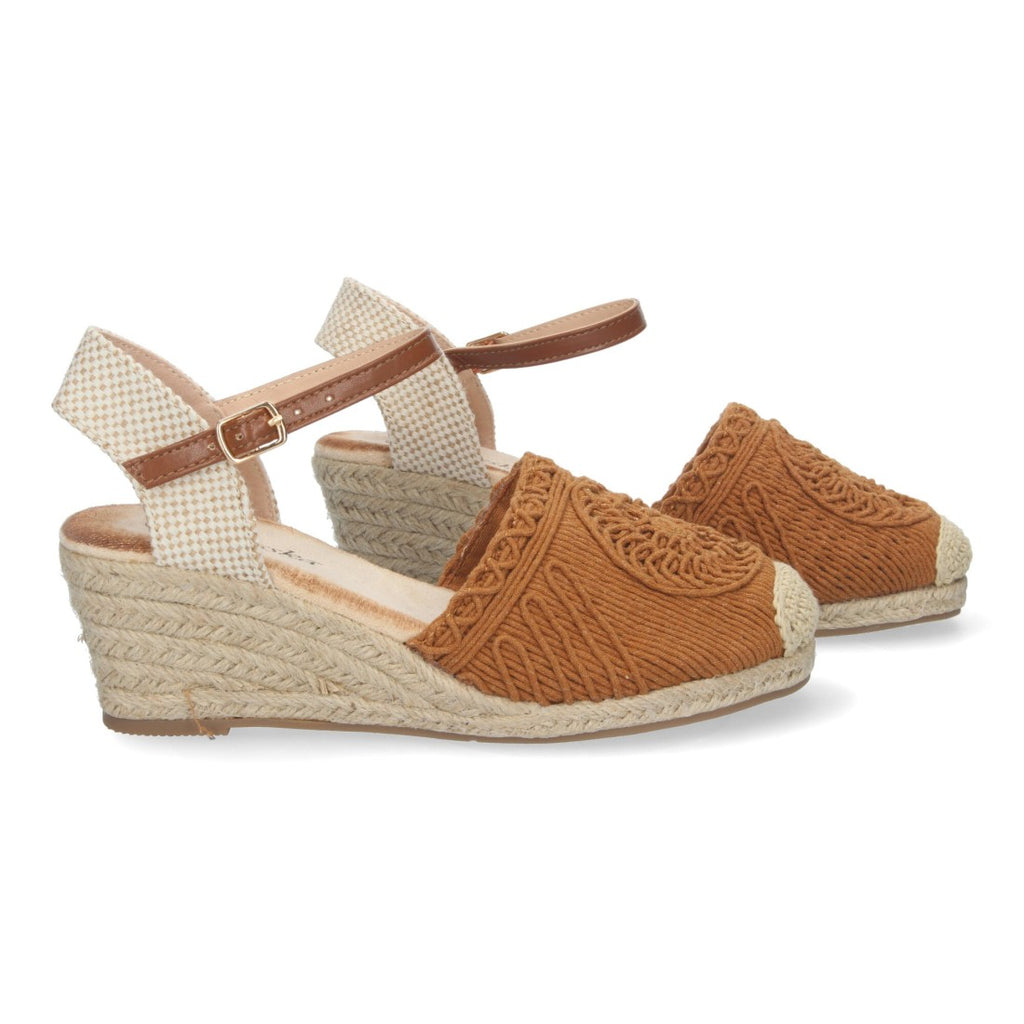 Sandalias Camel Mujer Cuña Yute Valenciana Bordada