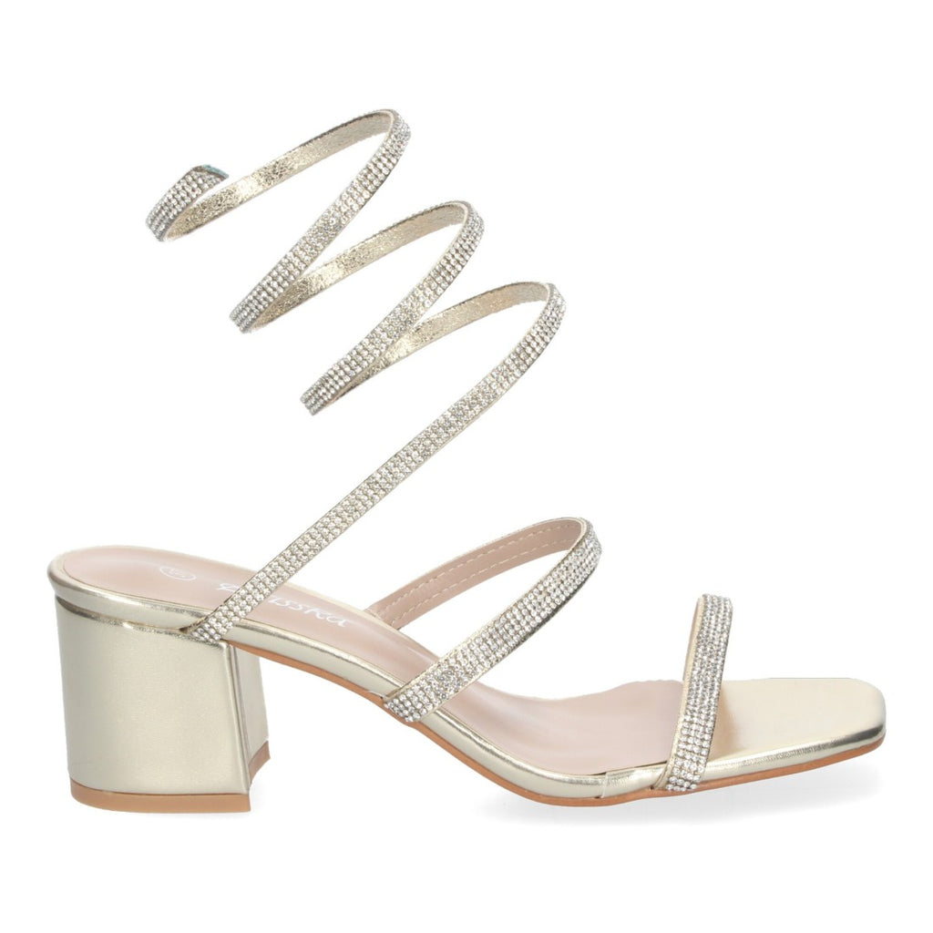 Sandalias Doradas Tacón Elegantes Cómodas Fiesta Bodas