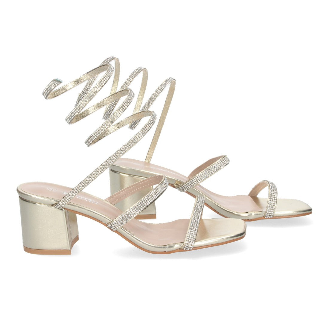 Sandalias Doradas Tacón Elegantes Cómodas Fiesta Bodas