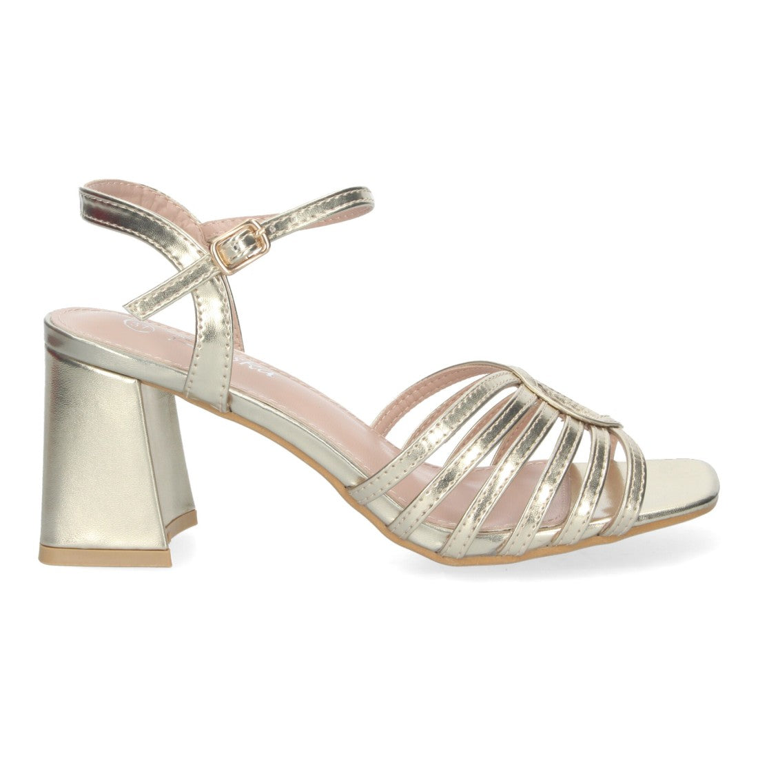 Sandalias Doradas Mujer Tacón Adorno Pala Hebilla Cómodas Eventos Fiesta