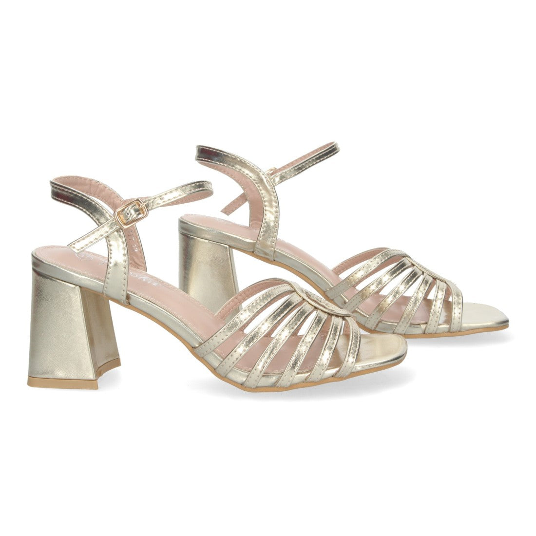 Sandalias Doradas Mujer Tacón Adorno Pala Hebilla Cómodas Eventos Fiesta