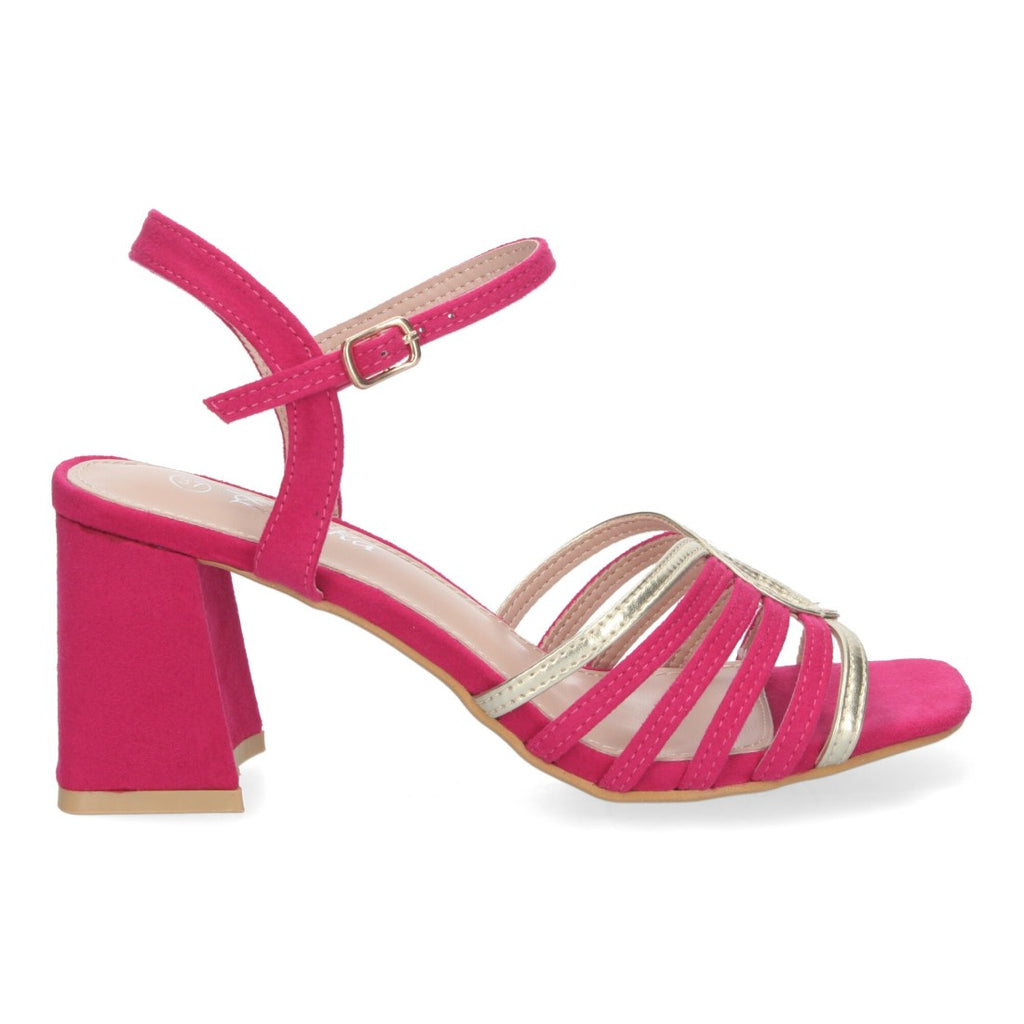 Sandalias Fucsia Tacón Tiras Anchas Empeine Hebilla Fiesta