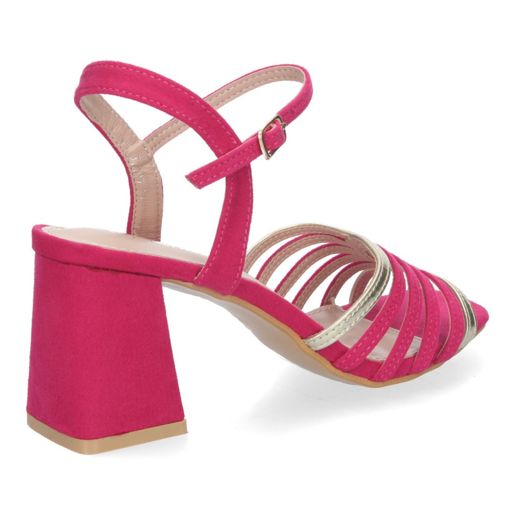 Sandalias Fucsia Tacón Tiras Anchas Empeine Hebilla Fiesta