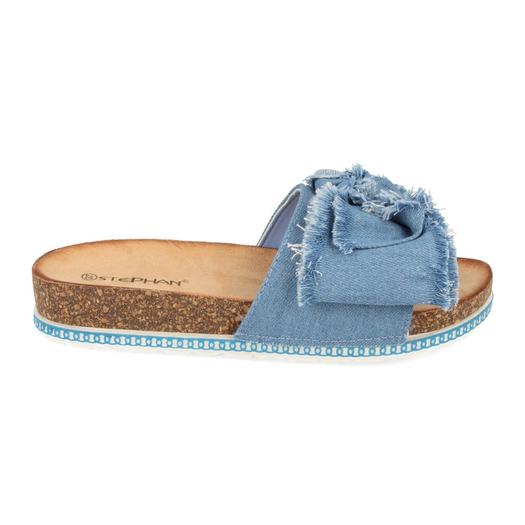 Sandalias Azules Mujer Planas Lazo Piso Bio Cómodas