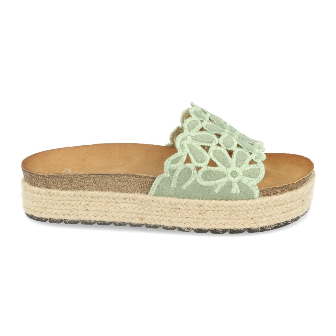 Sandalias Verdes Mujer Plataforma Flores Yute Bio