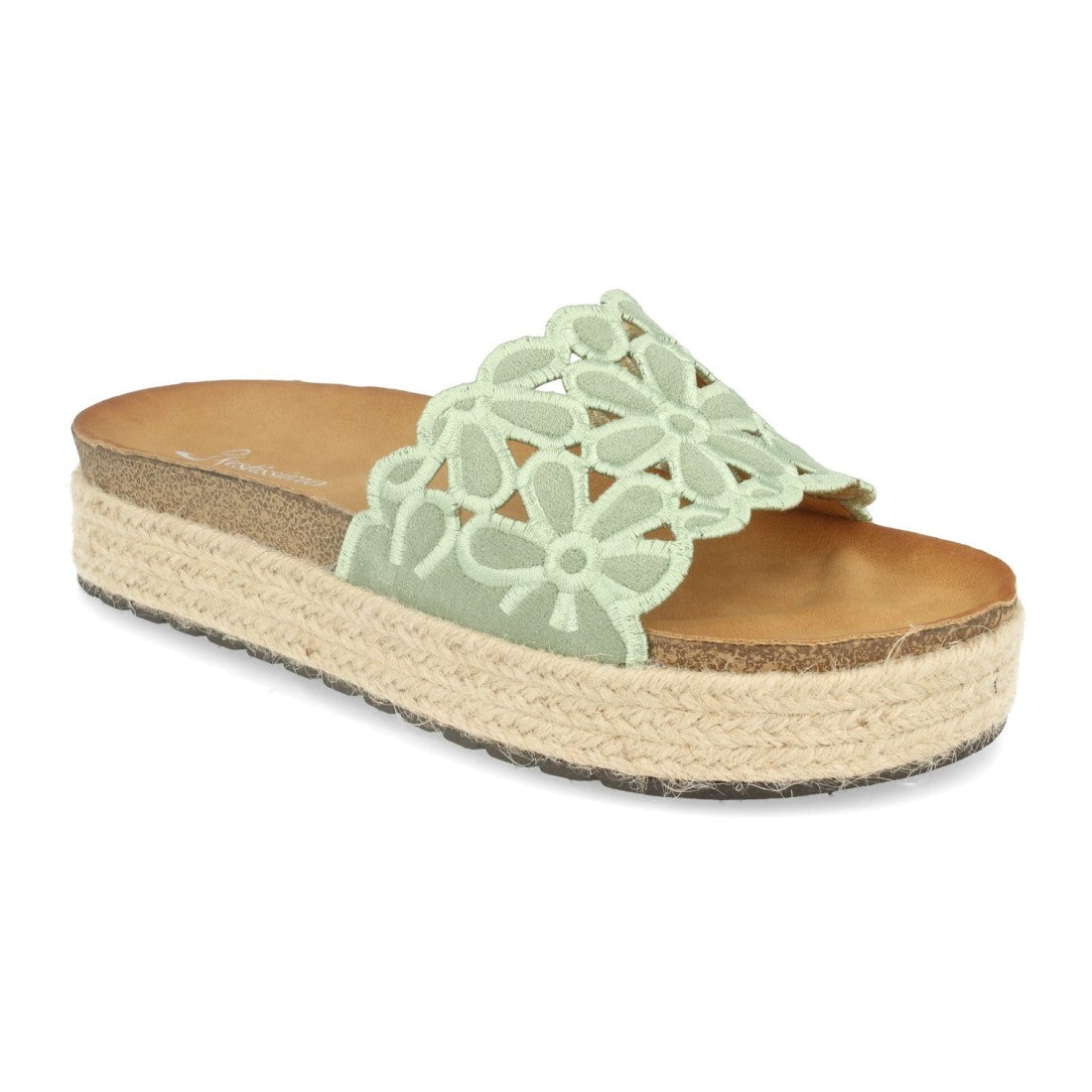 Sandalias Verdes Mujer Plataforma Flores Yute Bio