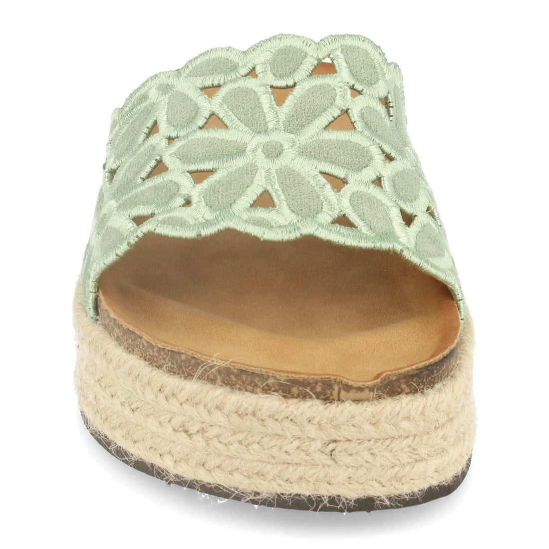 Sandalias Verdes Mujer Plataforma Flores Yute Bio