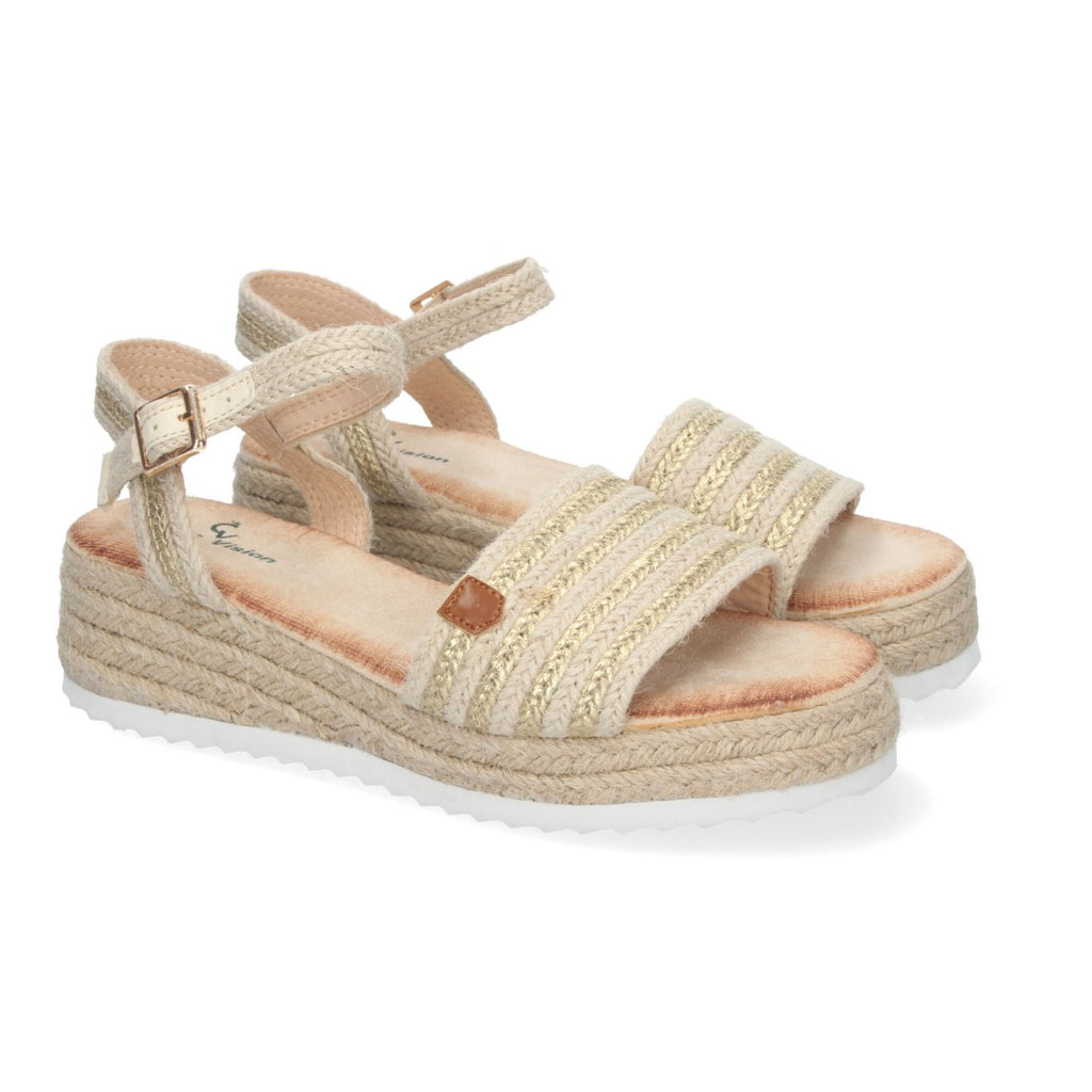 Sandalias Doradas Mujer Cuña Yute Elegantes