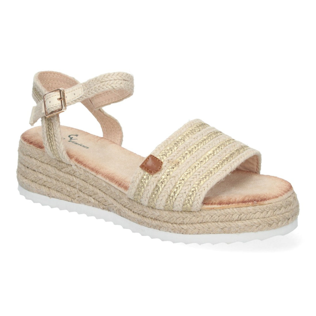 Sandalias Doradas Mujer Cuña Yute Elegantes