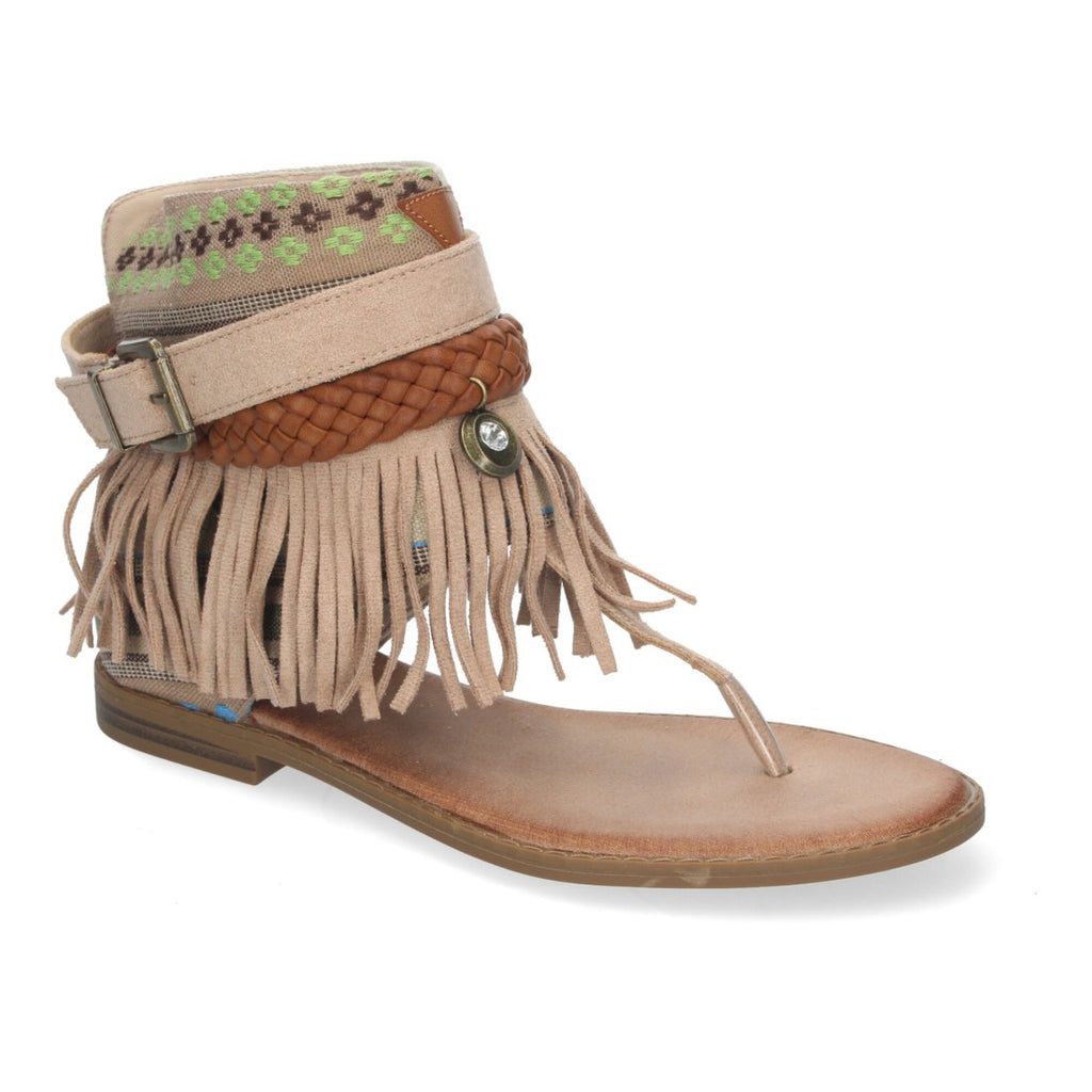Sandalias Planas Beige Mujer Flecos Bohemias
