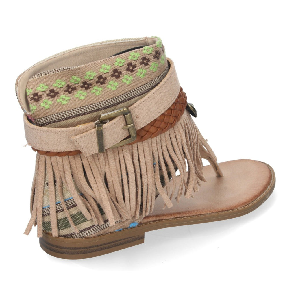 Sandalias Planas Beige Mujer Flecos Bohemias