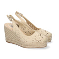 Sandalias Cuña Beige Mujer Flores Elegantes