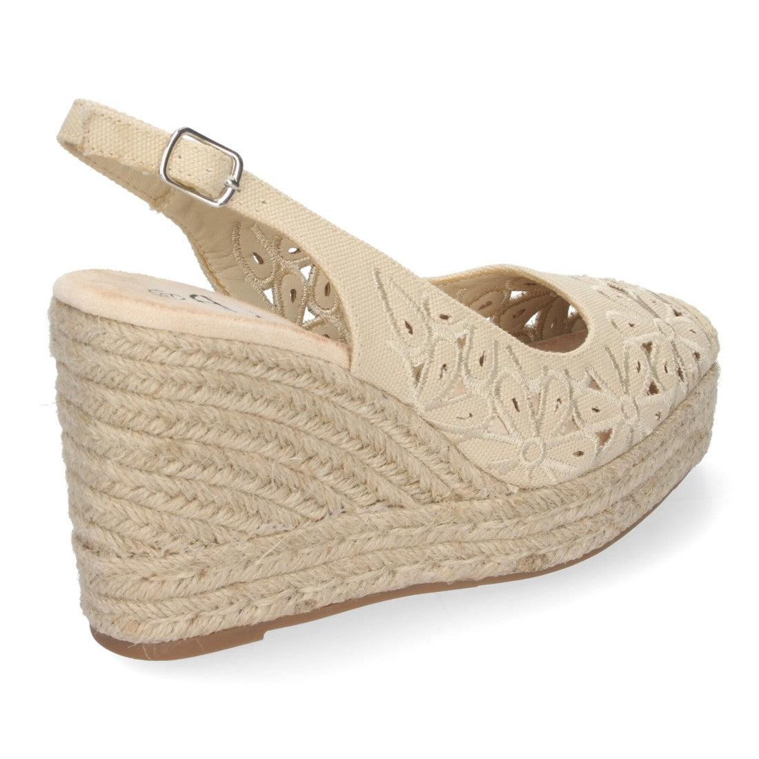 Sandalias Cuña Beige Mujer Flores Elegantes
