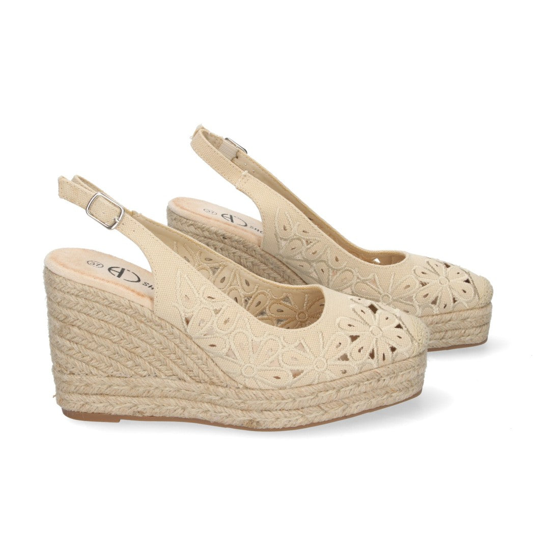 Sandalias Cuña Beige Mujer Flores Elegantes