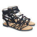 Sandalias Negras Mujer Planas Trenzadas Cordones Tobillo Elegantes