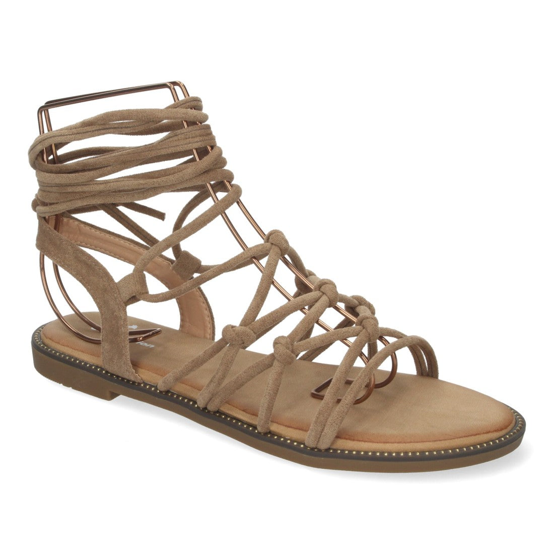 Sandalias Kaki Mujer Planas Trenzadas Cordones Tobillo Elegantes