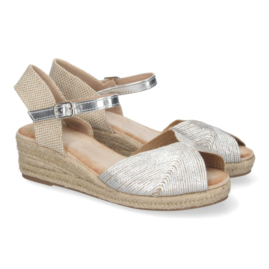 Sandalias Plateadas Mujer Cuña Puntera Abierta Elegantes Versátiles