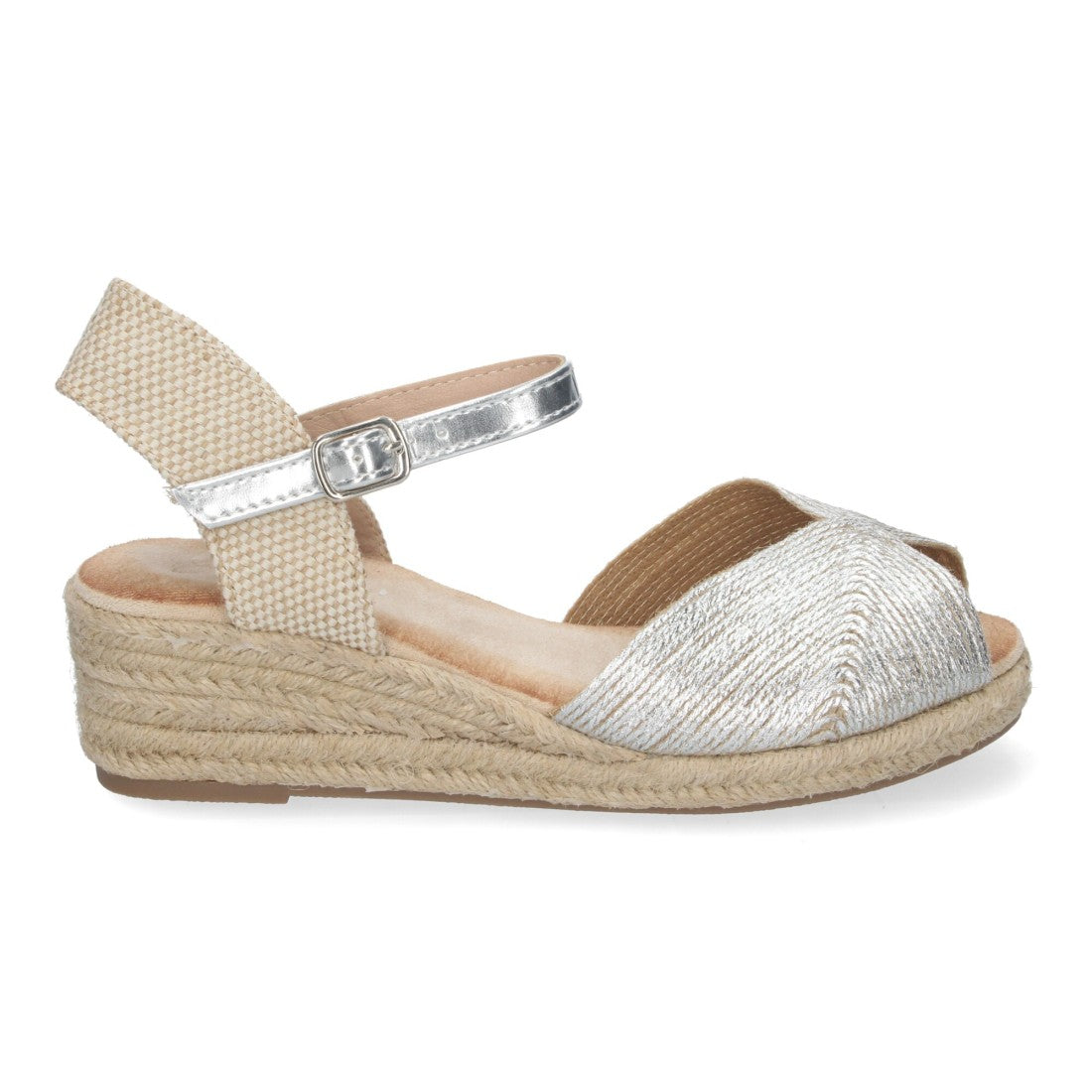 Sandalias Plateadas Mujer Cuña Puntera Abierta Elegantes Versátiles