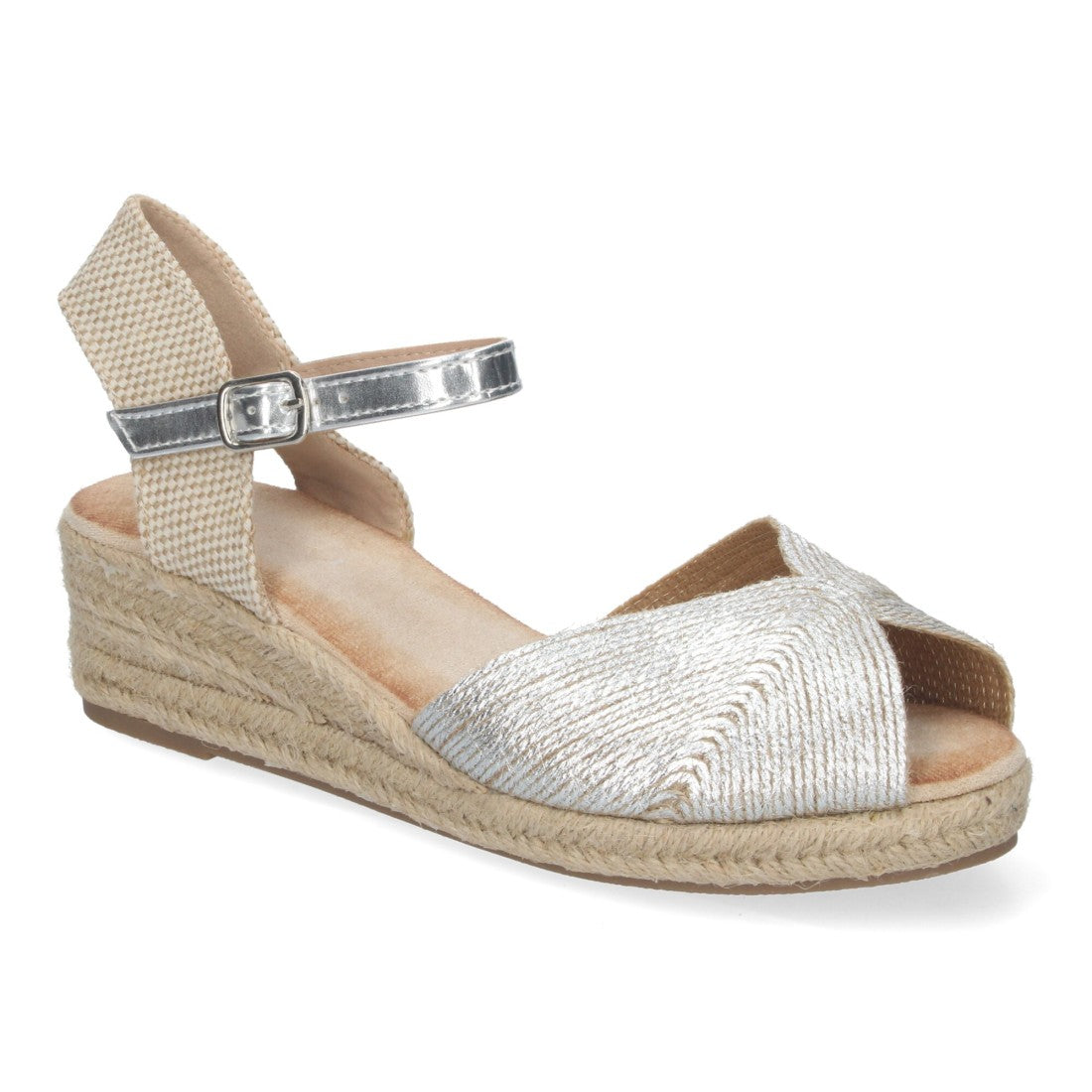 Sandalias Plateadas Mujer Cuña Puntera Abierta Elegantes Versátiles
