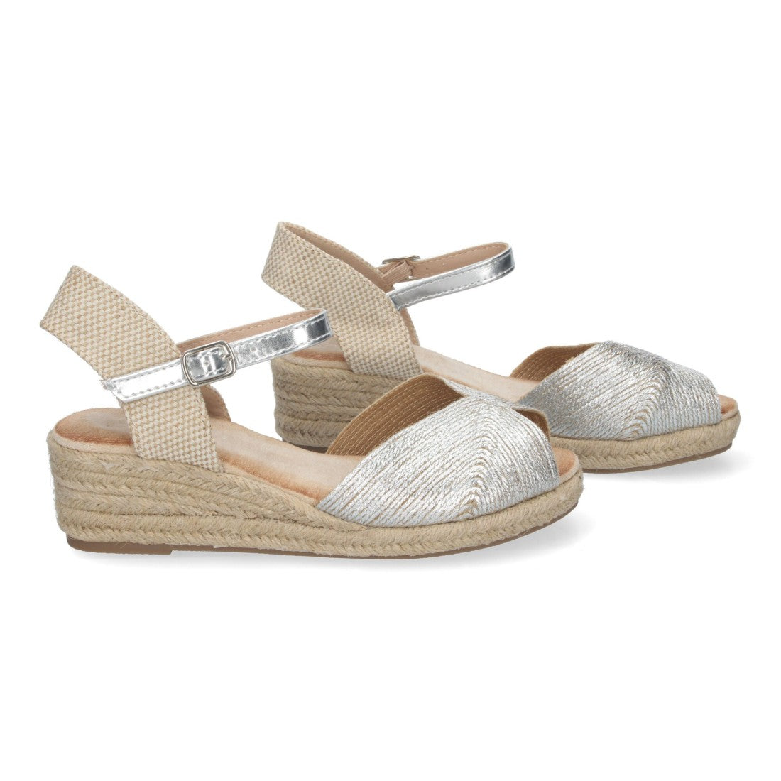 Sandalias Plateadas Mujer Cuña Puntera Abierta Elegantes Versátiles